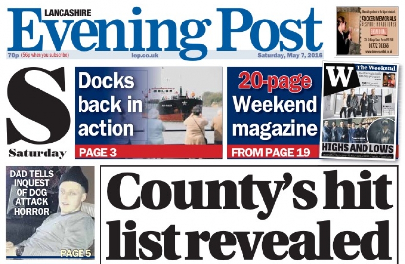 Headline from the Lancashire Evening Post