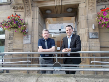 Mark Perks (left) outside Chorley town hall